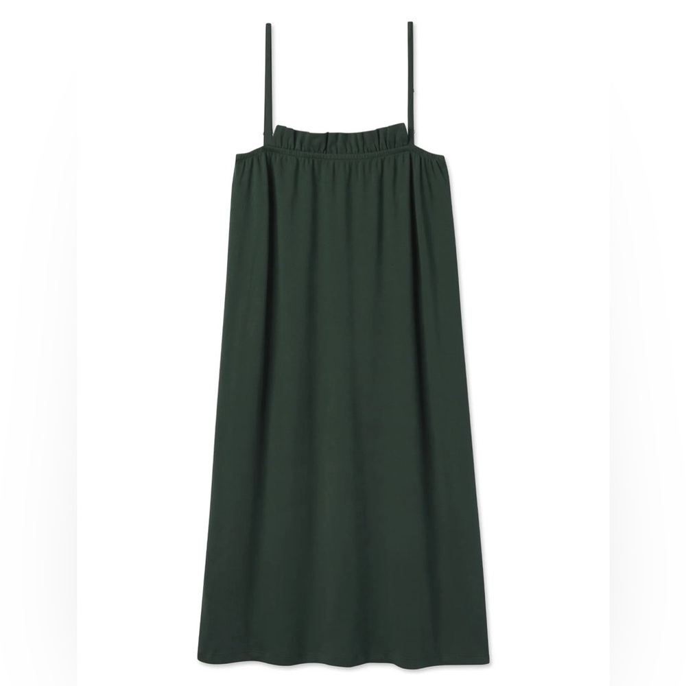 LAKE Pajamas Pima Ruffle Midi Nightgown in Conifer - S - NEW